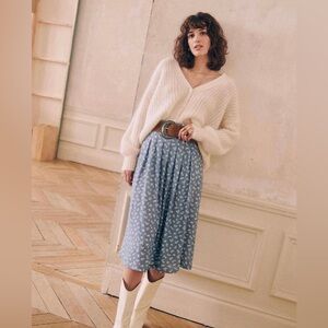 Sezane Alicia Midi Skirt Blue Floral Size 38 (US 6)